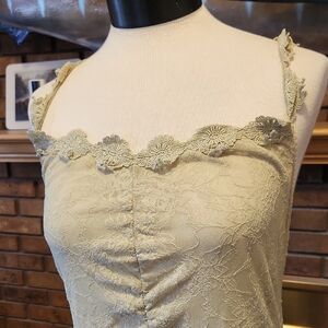 Claire Pettibone Sage Green Sheer Lace Gown Wedding Size XL Spring Fairy Whimsy